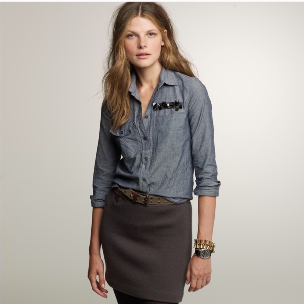 J. CREW Boy Shirt in Embellished Chambray Sz 4
